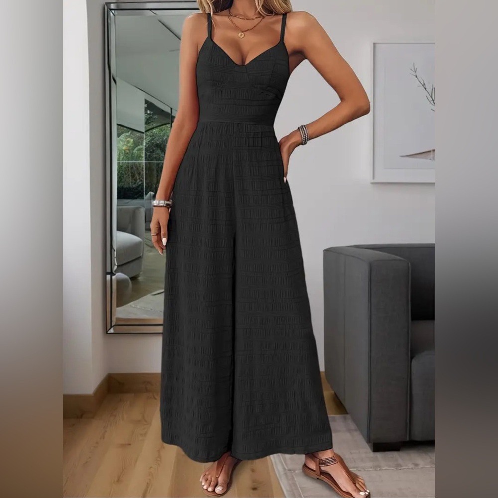 Elegant Bow Jumpsuit Wide Leg Boutique New Black - Picture 5 of 10